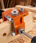 Double Hole Positioning Locator Drill Guide Jig With Adjustable Clamping For 15-25mm Board Thickness And 20-33mm Connector Length used on wood