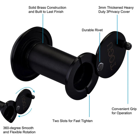 Solid Brass HD Glass Lens 220 Degree Door Viewer Peephole With Heavy Duty Privacy Cover UL Listed Security in Matte Black Finish