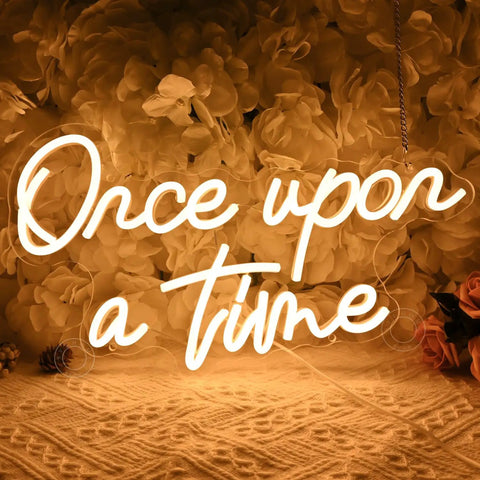 Once Upon A Time Neon LED Light Sign Warm White 15.8 Inch By 8.9 Inch USB Powered 5V Table Decor with Flowers