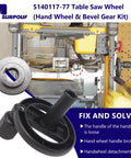 Replacement Table Saw Hand Wheel And Bevel Gear Kit For DeWalt Saws Like DW745 type 1-3, handwheel and bevel gear shown installed