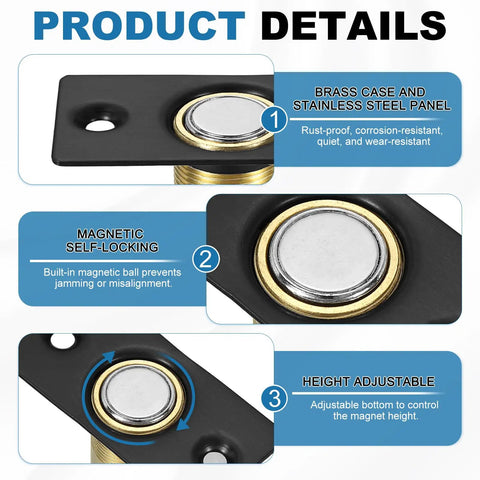 Magnetic Door Ball Catch Set, 8 Pack for Top Of Doors And Invisible Cabinets with brass case and stainless steel panel.