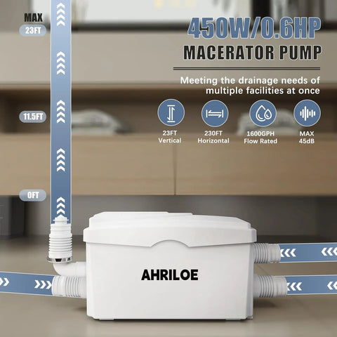 Powerful 450W Macerator Pump With Three Inlets And One Outlet For Sinks Laundry And Basement Drains Not For Toilet High Flow Pump