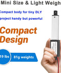 Hand holding Mini 12V Linear Actuator With 2 Inch Stroke, 180N Waterproof Micro Electric Actuator, lightweight design