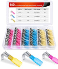 Heat Shrink Piggy Back Spade Terminals Assortment Kit For Auto Cars Trucks Boats 22-16 16-14 12-10 AWG Quick Splice Crimp Connectors 140 Piece Set With Color Coded Red Blue Yellow