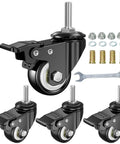 1.5 Inch Swivel Caster Wheels Set Of 4 With Locking Brakes Heavy Duty 330 Lb Total Capacity Metric M8 Stem 25mm PU Non Marking Wheels