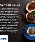 Turkish Coffee With Cardamom Ground Arabica Dark Roast 4 Pack 450g Each Bold Flavor Kick Works With Turkish Coffee Machines Lebanese Arabic Style Coffee Beverages, featuring coffee cup, beans, and ground coffee.