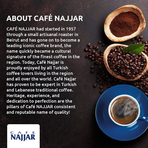 Turkish Coffee With Cardamom Ground Arabica Dark Roast 4 Pack 450g Each Bold Flavor Kick Works With Turkish Coffee Machines Lebanese Arabic Style Coffee Beverages, featuring coffee cup, beans, and ground coffee.