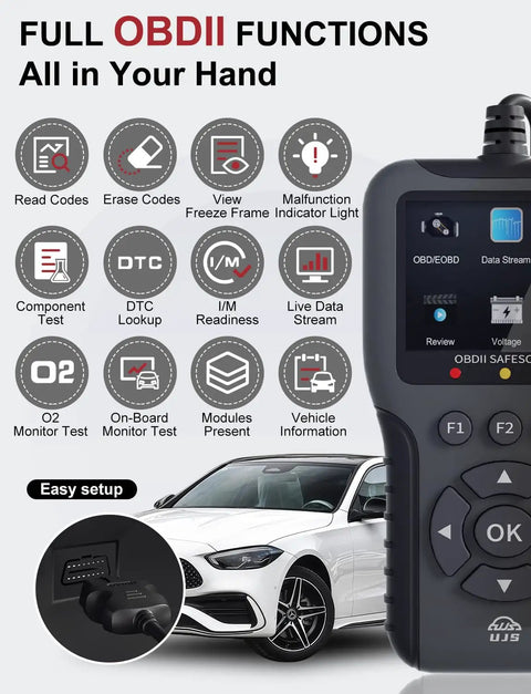 Universal OBD2 Scanner With 65,000 Plus DTCs, Real Time Live Data, Battery Voltage Check, I M Readiness for OBDII Cars