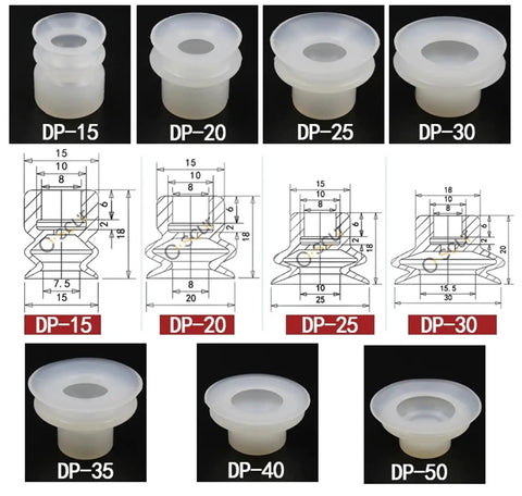 20 Piece Vacuum Cup Sucker Set For DP Manipulator Pneumatic Systems Industrial Robotic Gripper And Material Handling Beefy Heavy Duty DP Vacuum Cup Kit For Reliable Suction In Automated Pick And Place Tasks, DP-15 to DP-50 sizes