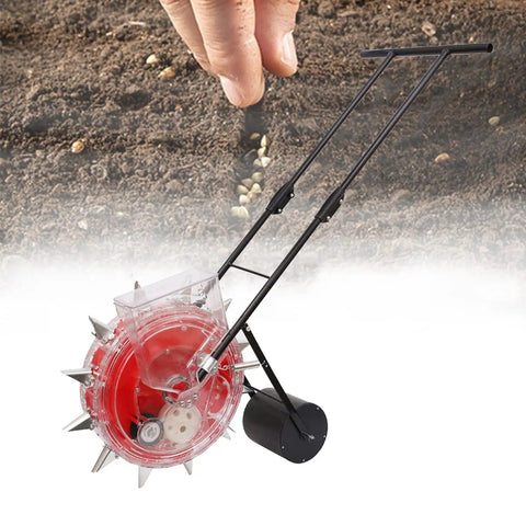 Garden Seed Seeder Hand Push Roller Planter with Clear Seed Storage Box for Sowing Corn and Soybeans, 12 Hole Capacity