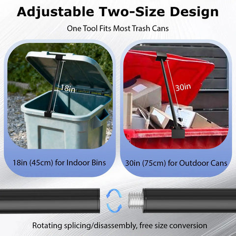 Adjustable Hands Free Trash Can Lid Holder For Dumpsters Hella Sturdy Contactless Stand with sizes 18in and 30in for indoor and outdoor bins.