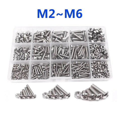 Hex Button Socket Head Screw Nut Kit With M2 M3 M4 M5 M6 Sizes Round Button Head Fasteners Metric Thread Bolts And Nuts Combo Built For DIY Projects And Mechanical Builds Your Go To Gear For Robotics RC And Small Motors. M2~M6 screws and nuts in organizer tray