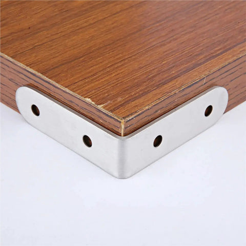 Rock Solid Stainless Steel L Brackets Corner Connectors Pack Of Fifty For Wood Projects DIY Furniture Building Heavy Duty right angle support on wood.