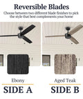 52 Inch Indoor Outdoor Ceiling Fan Without Light With Pull Chain Dual Mount For Big Spaces Matte Black Finish With Ebony And Gray Teak Look Blades Reversible For Year Round Comfort