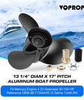 Dope Aluminum Propeller for Mercury Outboards 60 to 115 HP Replacement, 13 And A Quarter By 17 Pitch, 15 Spline, 3 Blade