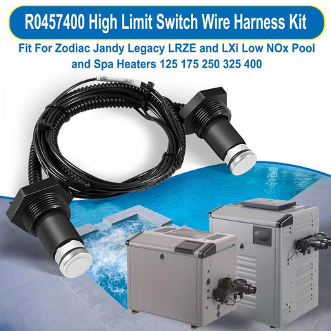 R0457400 High Limit Switch Harness Replacement Kit For Zodiac Jandy Legacy LRZE LRZM And Jandy LXi Low NOx Heaters 125 175 250 325 400 Compatible DIY Pool Spa Upgrade shown with pool and spa heaters
