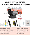 CREWORKS electric hoist, 2500 lb capacity, orange/black ceiling winch with wireless remote