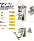 38 Piece Stainless Steel Socket Cap Screws Set With Countersunk Heads 1/4-20 Thread Five Sizes And Allen Keys Includes 3/8 1/2 3/4 1 And 1-1/2 Inch Lengths Corrosion Resistant 304 Stainless Hardware Kit For DIY shown with screws and Allen key