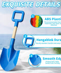 16 Inch Beach Sand Shovel Toy For Kids, Jumbo Garden Scoop Tool Kit, blue shovel with wooden handle on sandy beach