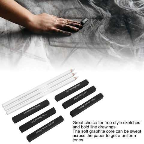 White Charcoal Pencils Sketching Set For Beginners And Pros with wooden handles, ideal for bold sketches and art projects.