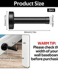 Two Pack Matte Black Long Door Stoppers With Rubber Padded Tip, Wall Mountable Stainless Steel, Brushed Finish, Quiet Door Stops That Stop Wall Dings and Noise, Keeping Walls Safe in Living Rooms, Hallways, and Offices, dimensions shown.