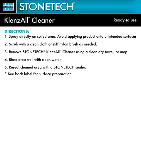 Directions for using KlenzAll Heavy Duty Cleaner For Stone And Tile, Grout And Masonry, 24 Oz Spray Bottle, illustrated steps