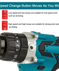 Badass Cordless Drill Driver And Electric Screwdriver With 25 Plus 1 Torque Clutches showing speed change button and torque settings.