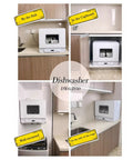Sleek Fully Automatic Countertop Dishwasher With Uv Wash Cycle And Wall Mounted Design For Tight Counter Spaces shown in various kitchen placements.