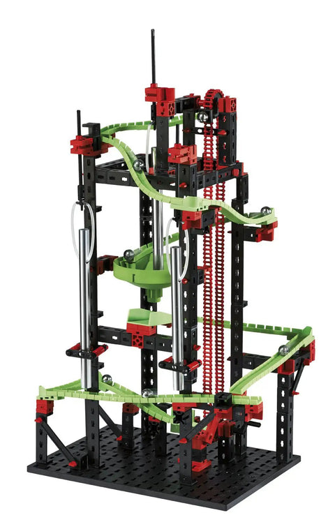 Dynamic M Set With 515 Parts For Four Buildable Models, Rotary Funnel, Sound Tubes, Cross Over, Five 90 Degree Curves, Steel Balls For Melodic Tones, Manual Chain Lift, A Solid STEM Toy Your Kids Will Totally Love. 515-piece multicolor marble run