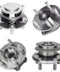 4 Piece Front And Rear Wheel Bearing Hub Assembly Set For Dodge Challenger Charger And Chrysler 300 2012 2013 2014 RWD 5 Bolt Hubs Kit Includes Two Front And Two Rear Hubs shown with metal construction and 5 bolt design.