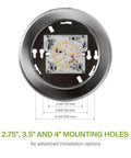 Back view of Six Inch LED Disk Lights With 15W Five CCT From 2700K To 5000K Dimmable Flush Mount Low Profile Surface Mount Ceiling Fixture 1245LM CRI90 Plus Energy Star UL showing mounting holes