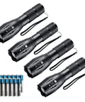 4 Pack LED Tactical Flashlights 1000 Lumen Zoomable Beam Waterproof 5 Modes for Camping Outdoor Emergency Includes 12 AAA Batteries Go-To Beast Mode Black with batteries