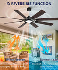Large Ceiling Fan with Light featuring reversible blades for summer and winter use, providing efficient airflow.