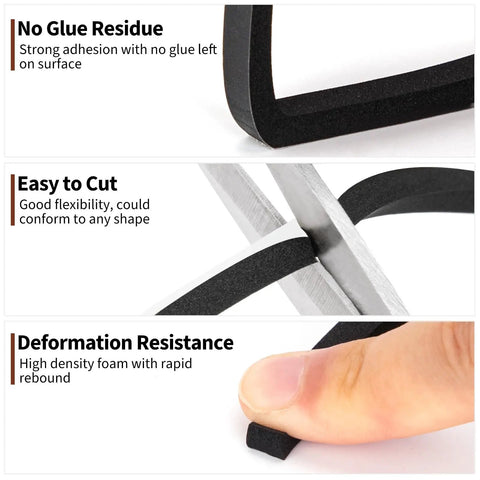 Pro Grade Closed Cell Foam Tape Strips 1 4 By 1 4 Inch, showing cutting flexibility and deformation resistance features.