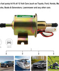 12V Electric Fuel Pump Kit For Cars, Trucks, Boats And Lawn Mowers With 3 To 6 PSI Output, Includes 12V Fuel Pump, HEP-02A model