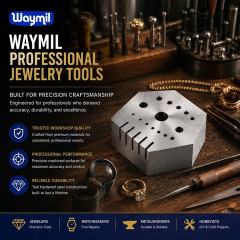 Hexagonal Jewelry And Watchmaker Anvil Block Hardened Steel For Staking Riveting Drilling And Shaping Small Parts With 15 Holes