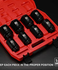 Beefy 1/2 Inch Drive Spindle Axle Nut Impact Socket Set 4 Piece CR-MO 6 Point SAE Deep Sockets in red case