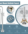 Floor Mount Bath Tub Faucet Freestanding Tub Filler With High Flow Shower And 360 Degree Swivel Spout All Metal Brass Chrome Finish