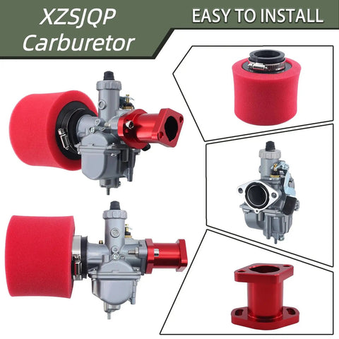 Bolt-On Carburetor Upgrade Kit For Predator 212cc And Honda Clone Engines displayed with carburetor, air filter, manifold