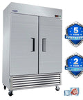 54 Inch Commercial Upright Freezer 49 Cu Ft Stainless Steel Reach In Workhorse With Six Heavy Duty Shelves Hella Efficient R290 Cooling Built Tough For Busy Restaurants Bars And Garages Etl Certified with digital display and warranty badges.
