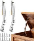 2 Pack 150N Gas Struts Hinges for Heavy Lids Stainless Steel Hydraulic Support Any Angle Stop, shown on wooden chest