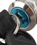 Close-up of 5 Set 30mm Cabinet Cam Locks Beefy Zinc Alloy Tubular Security Locks for RV Storage with keys attached.
