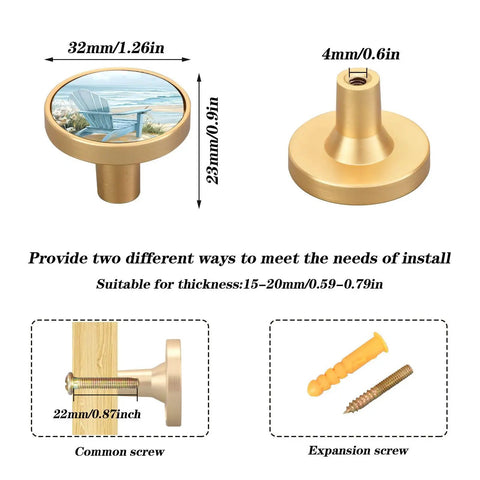 4 Pack Beach Fence Flower Gold Cabinet Knobs For Drawers And Wall Cabinets Cool Round Pull Handles With Dual Screws Scratch Resistant Gold Print Acrylic And Zinc Alloy Construction For Dresser And Furniture