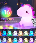 Unicorn Night Light For Kids With Sound Machine, 16 Color Silicone Baby Night Lamp USB Rechargeable