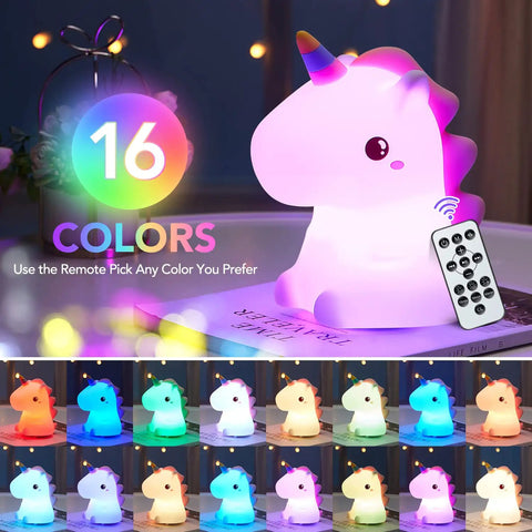 Unicorn Night Light For Kids With Sound Machine, 16 Color Silicone Baby Night Lamp USB Rechargeable