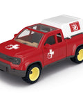 Red toy rescue truck from Farm Vet Playset With 29 Piece Veterinarian Figures Truck Cow Figurine And Accessories Kid Friendly 3 Plus