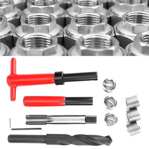 Tough As Nails M16x1.5 Thread Repair Kit with drill bit and tap, stainless steel inserts and tools for fast repairs.
