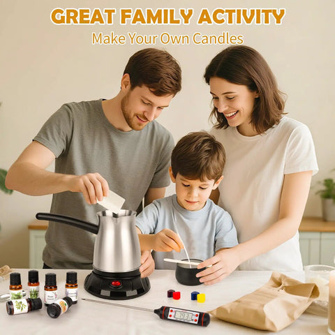 Family using Candle Making Kit With Wax Melter For Beginners And Adults, Complete Soy DIY Set With 600ml Melter, Thermometer