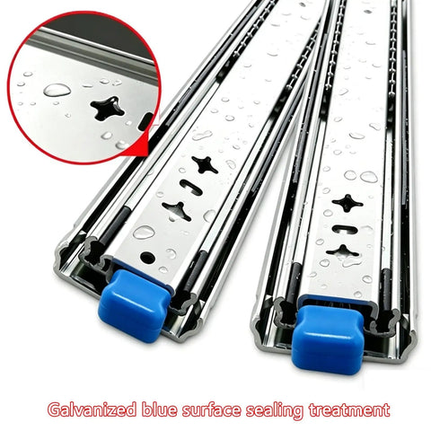 Full Extension Drawer Slides Beefy Heavy Duty Locking Runners With Side Mount Rails Replacement For Cabinet Cupboard 300mm 550mm 900mm 800mm 32 Inch Durable Smooth Glide, galvanized blue surface with water droplets