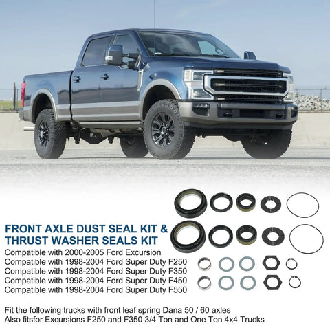 Ford Front Dana 50/60 Axle Seal Kit With Outer Dust Seal Inner Tube Seal Needle Bearing Snap Ring And Thrust Washer Set components